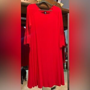 Agnes & Dora solid red flared sleeve dress